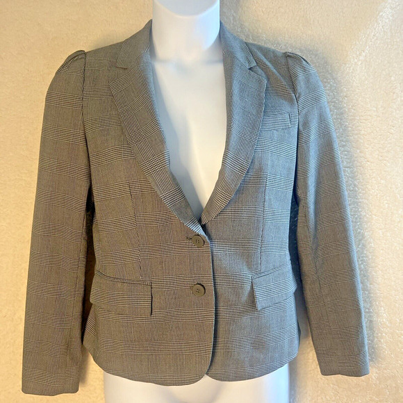 New York & Co Women's Size 10 Black Plaid 2 Button Blazer Jacket - Picture 2 of 7